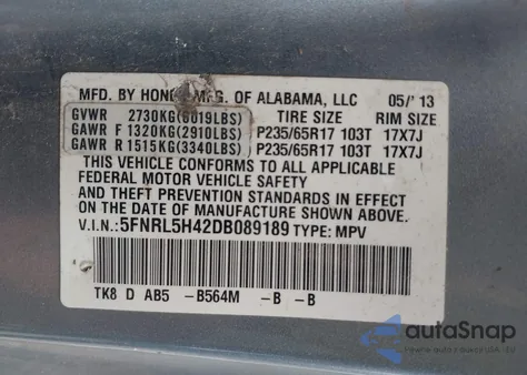 2013 Honda Odyssey Ex из США, поврежденный, VIN 5FNRL5H42DB089189